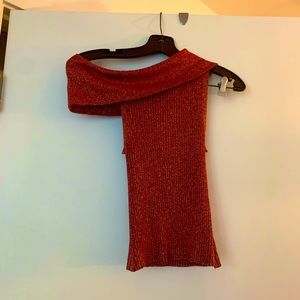 Off one shoulder red and gold top by Hot kiss